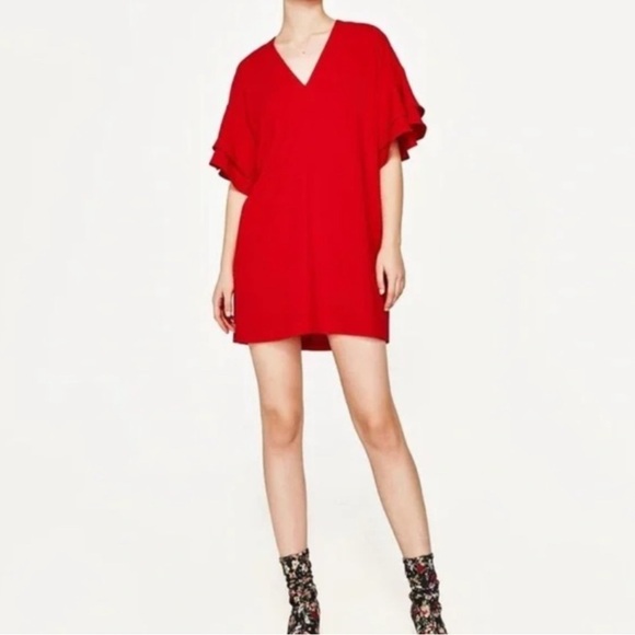 🔵ZARA Like New Red V-Neck Dress - Picture 9 of 11